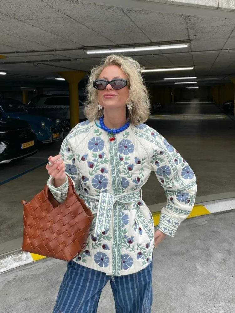 Elegant Floral Print Coat