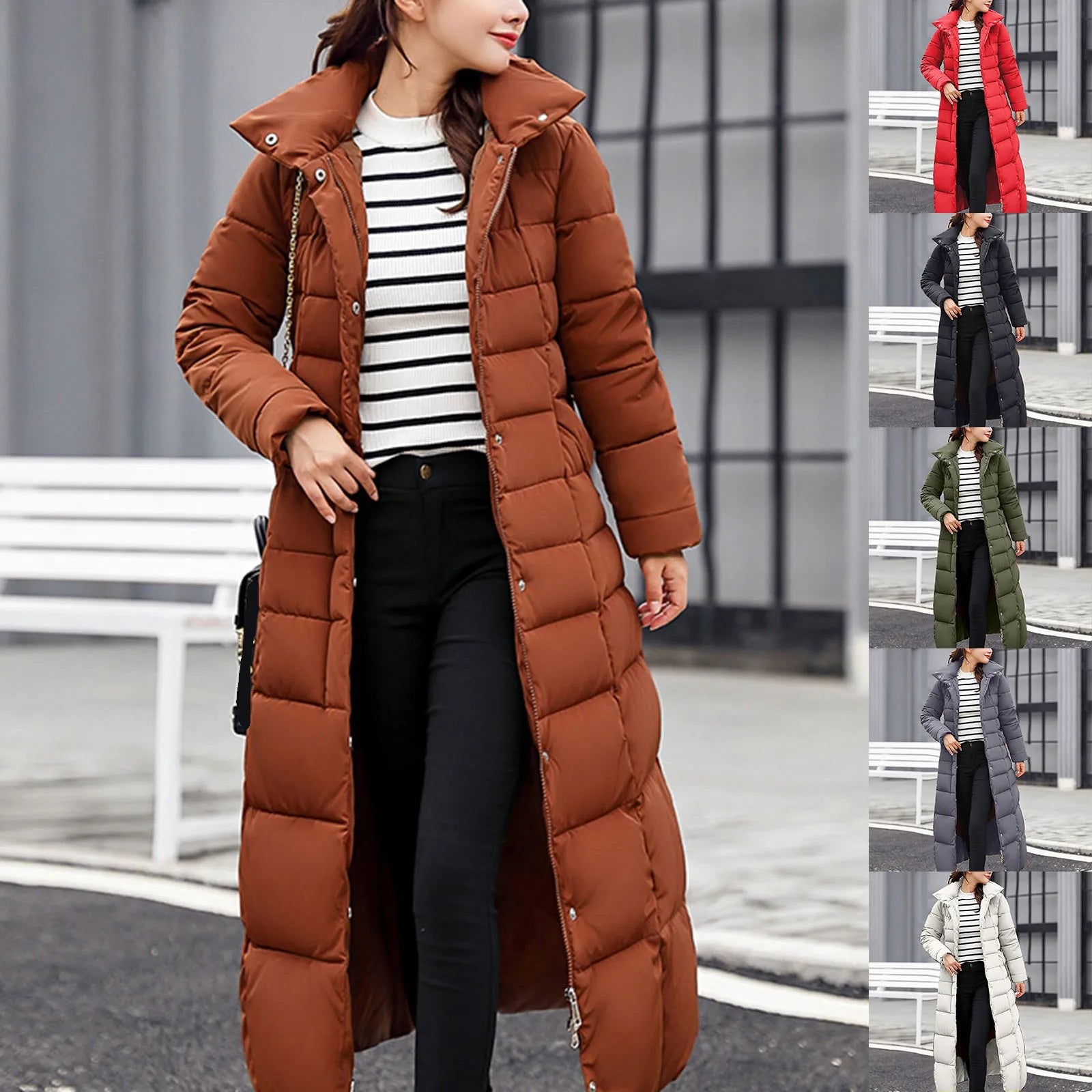 Belted Slim Fit Winter Parka Coat