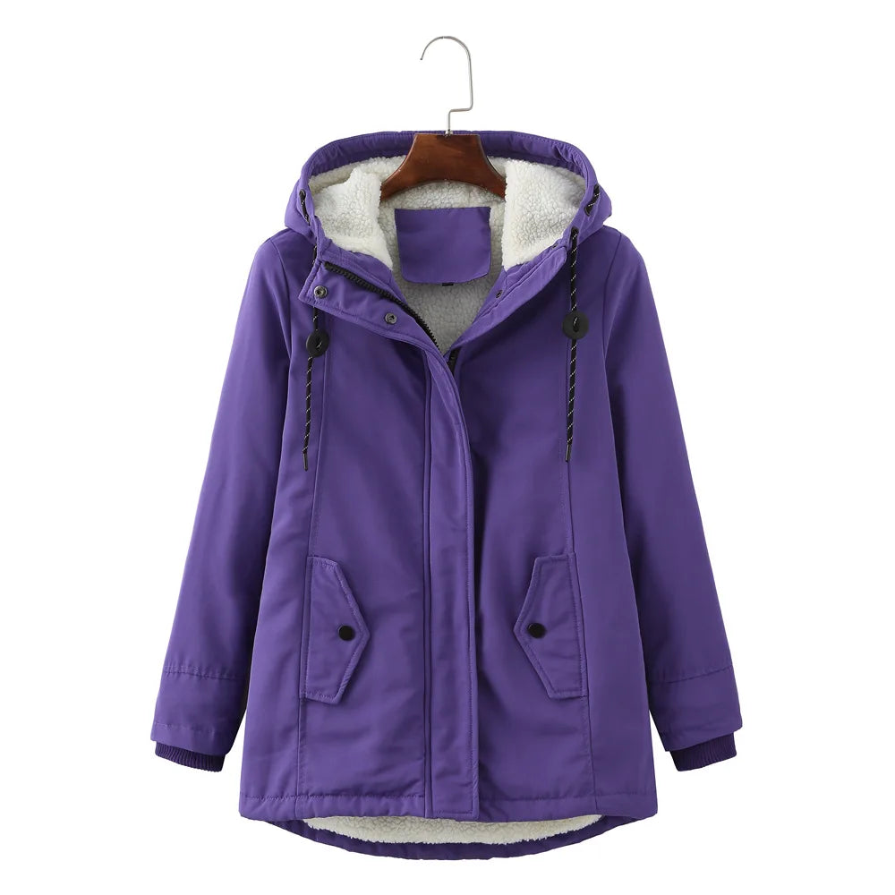 Women's winter parka with plush velvet and lining
