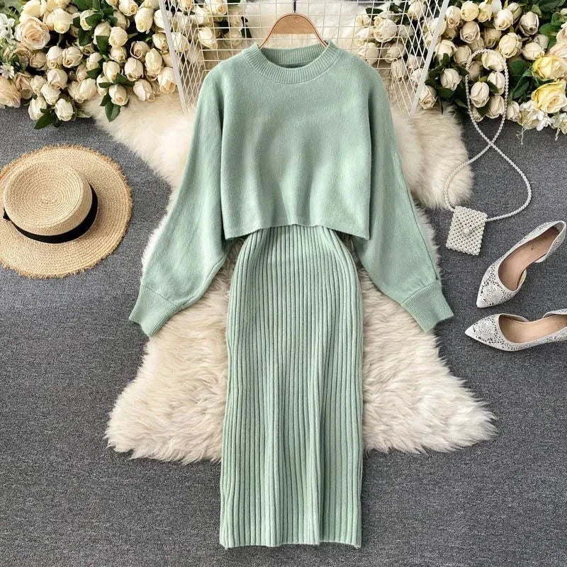 Women's knitted dress and sweater set
