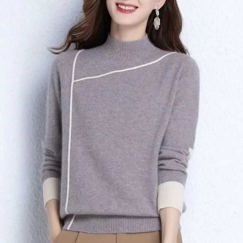 High-Neck Knit Modern Casual Sweater