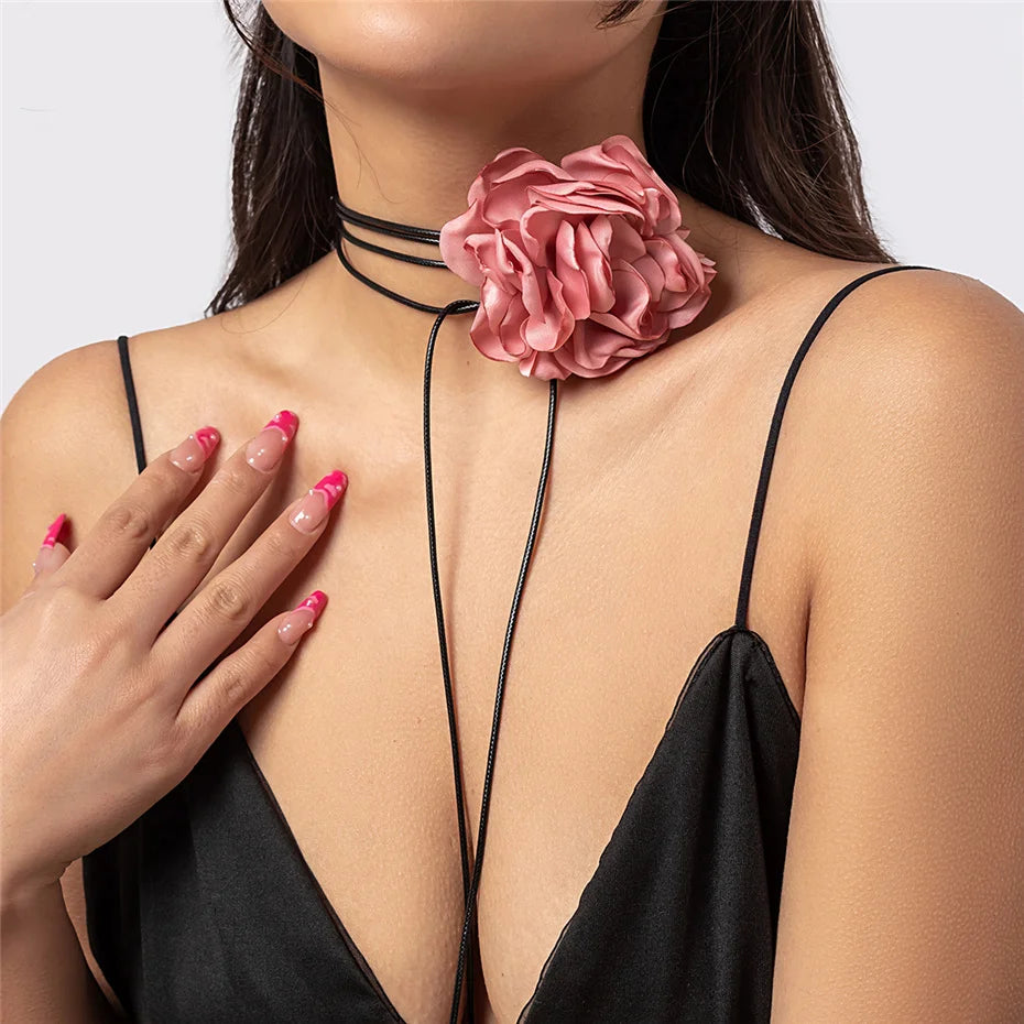 Elegant Satin Rose Clavicle Choker Necklace