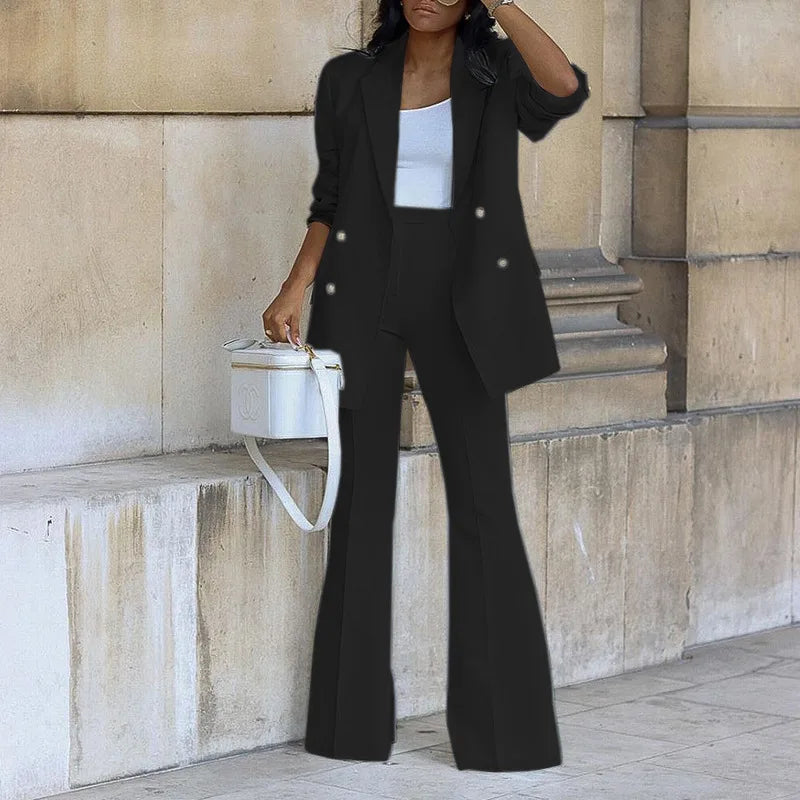 Casual Wide Leg Blazer Office Suit Set