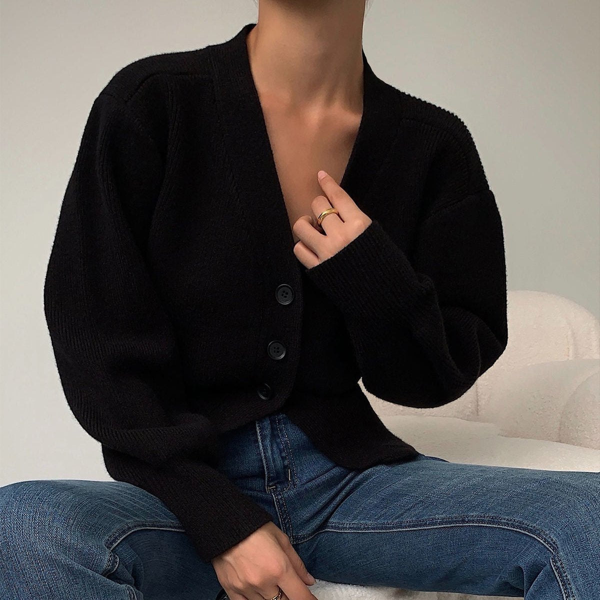 Women's winter soft v neck sweater jacket