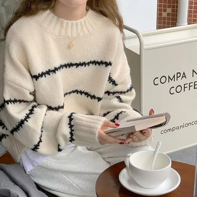 Women's retro striped loose sweater