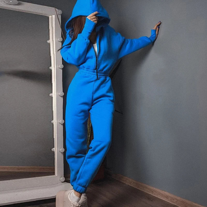 Women's long sleeve hoodie front zip tracksuit