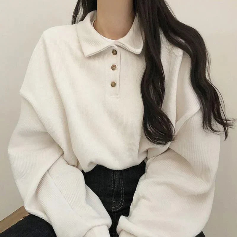 Women's polo collar loose long-sleeved sweater