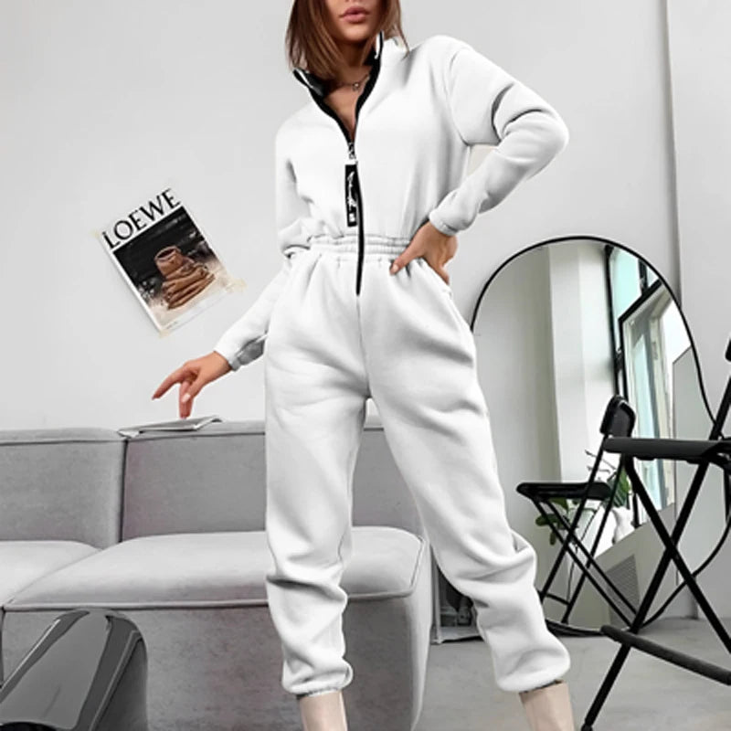 Women's Jumpsuit - Oversized Fit - Hooded with Zipper & Pockets - Elastic Waist