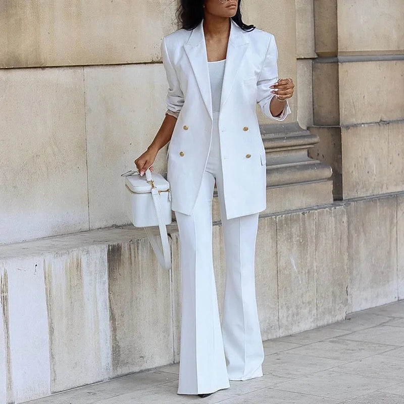 Casual Wide Leg Blazer Office Suit Set