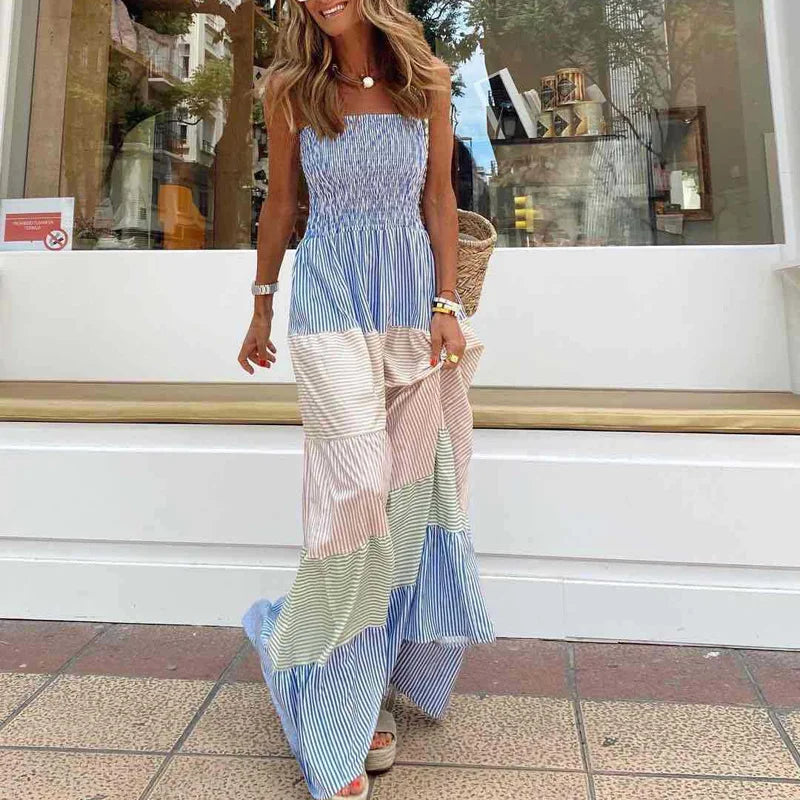 Smocked Bodice Flowing Tiered Maxi Dress