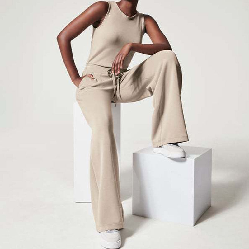 Women's Sleeveless Jumpsuit - Wide Leg - Elegant Fitted Bodice - Keyhole Back