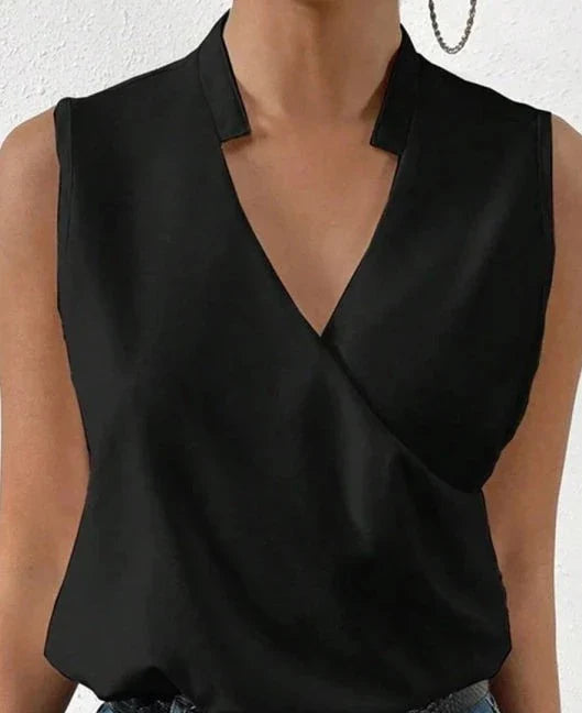 Women's Sleeveless Wrap Blouse - V-Neck - Stand Collar - Elegant Lightweight Fit