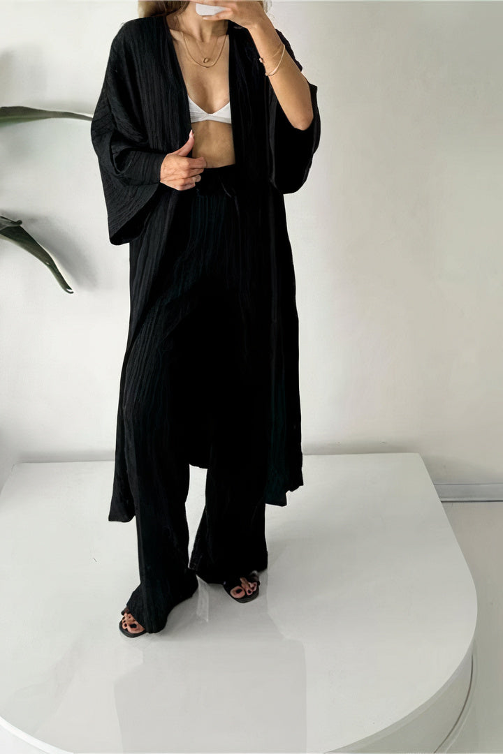 Siri - Elegant women's pleated top & wide-leg pants set