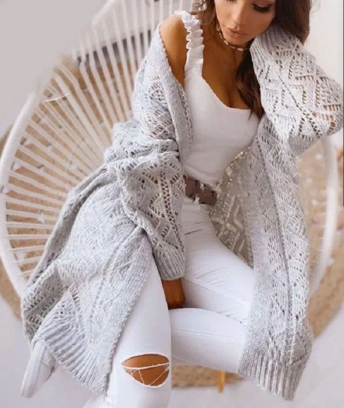 Women's stylish twist mid-length knitted cardigan