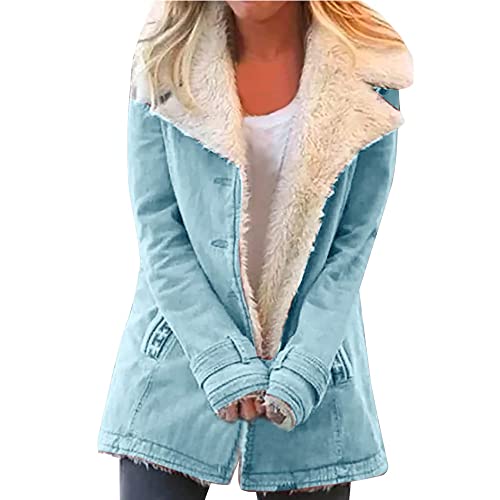 Women's Shearling-Lined Suede Jacket - Mid-Length - Wide Lapel - Button Closure