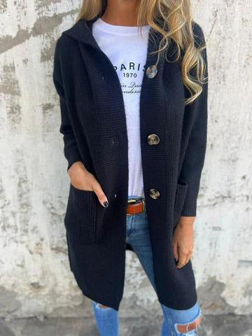 Hooded Knitted Long Cardigan
