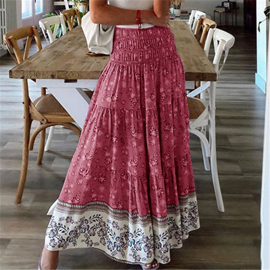 Printed Tiered Elastic Waist Skirt