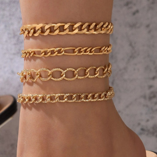 Layered Chain Adjustable Anklet Set