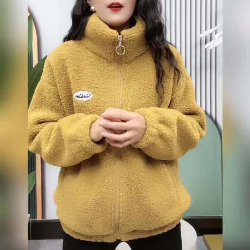 Women’s loose fit teddy jacket with drop shoulder