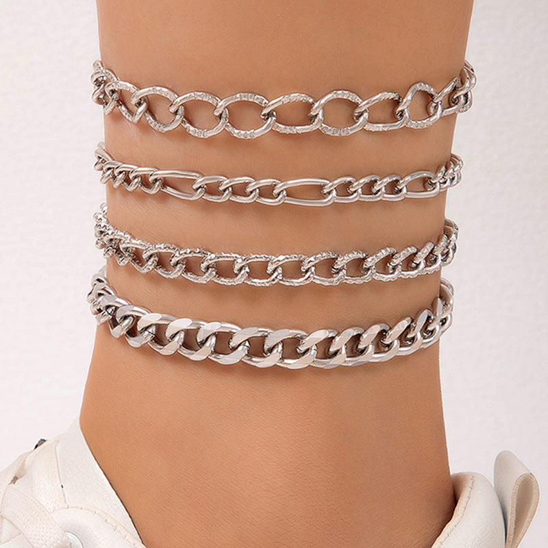 Layered Chain Adjustable Anklet Set