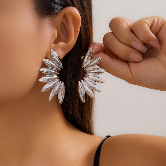 Geometric Metallic Finish Statement Earrings