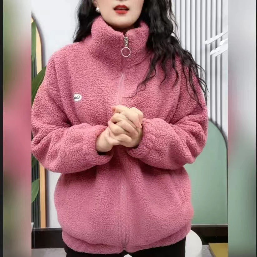 Women’s loose fit teddy jacket with drop shoulder
