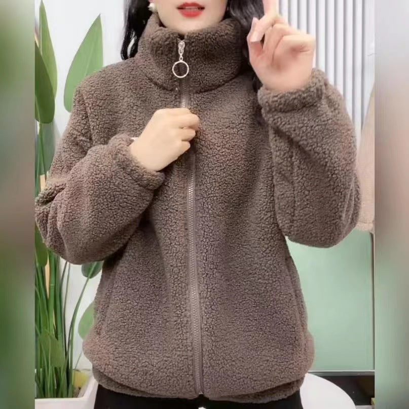 Women’s loose fit teddy jacket with drop shoulder