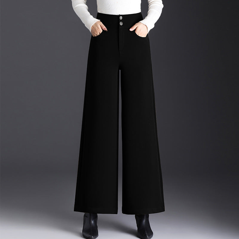 Women's wide-leg high waist pants with drape design