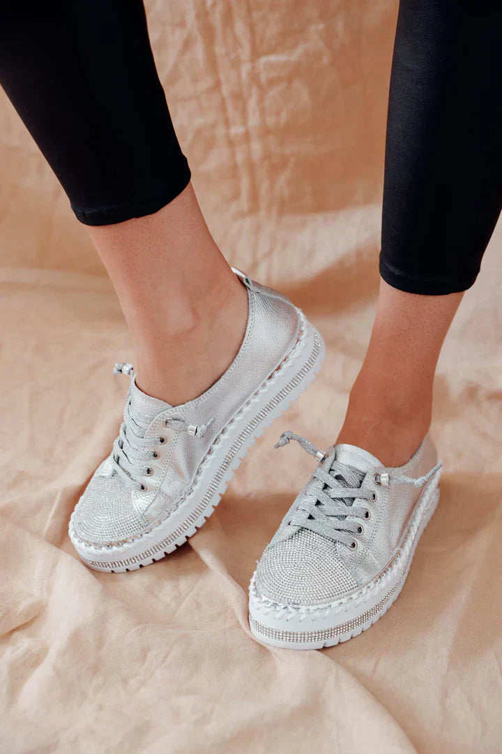 Women's sequin-edged diamond-encrusted flatform loafers