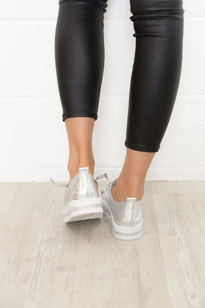 Women's sequin-edged diamond-encrusted flatform loafers