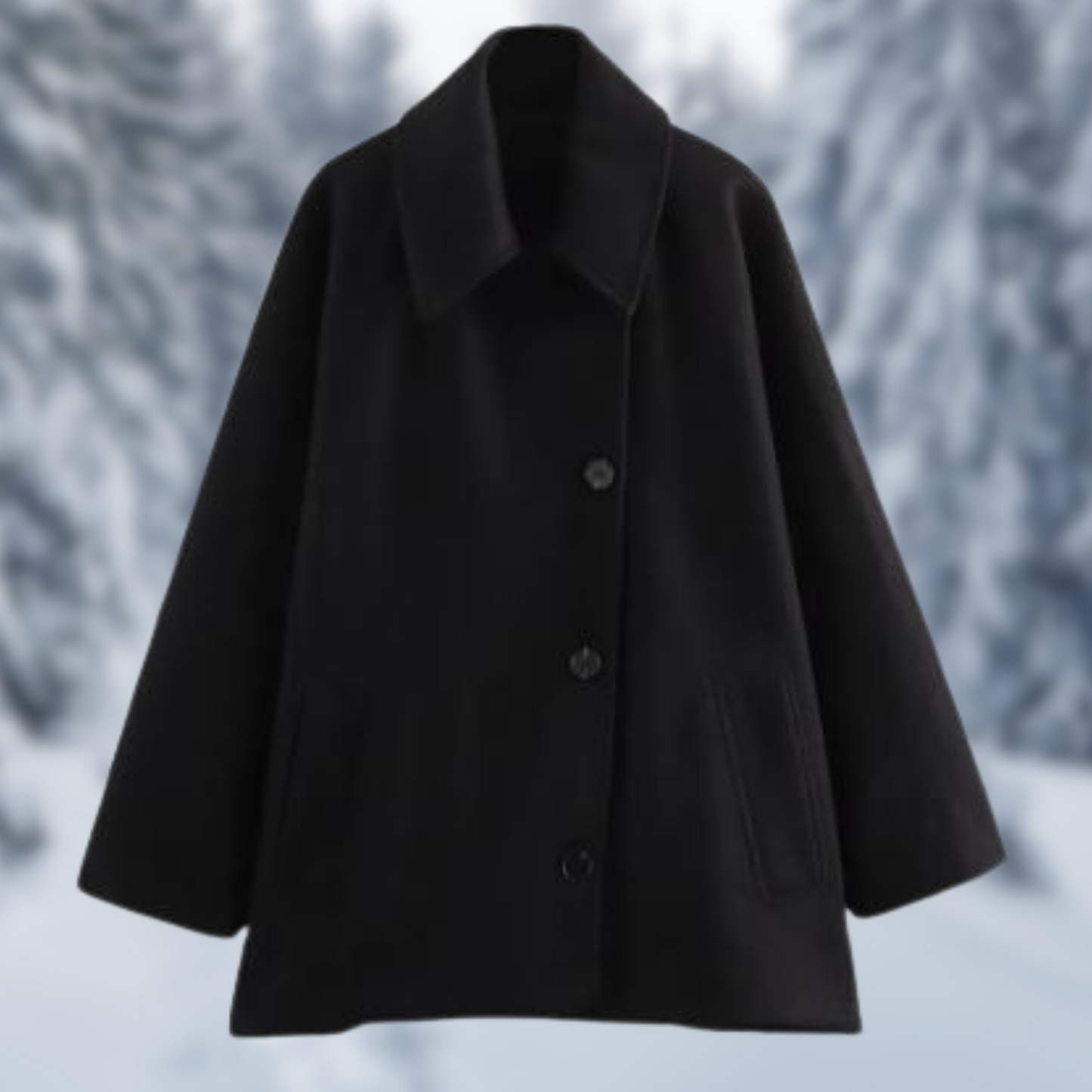 Women's loose collar woolen jacket with diagonal button closure
