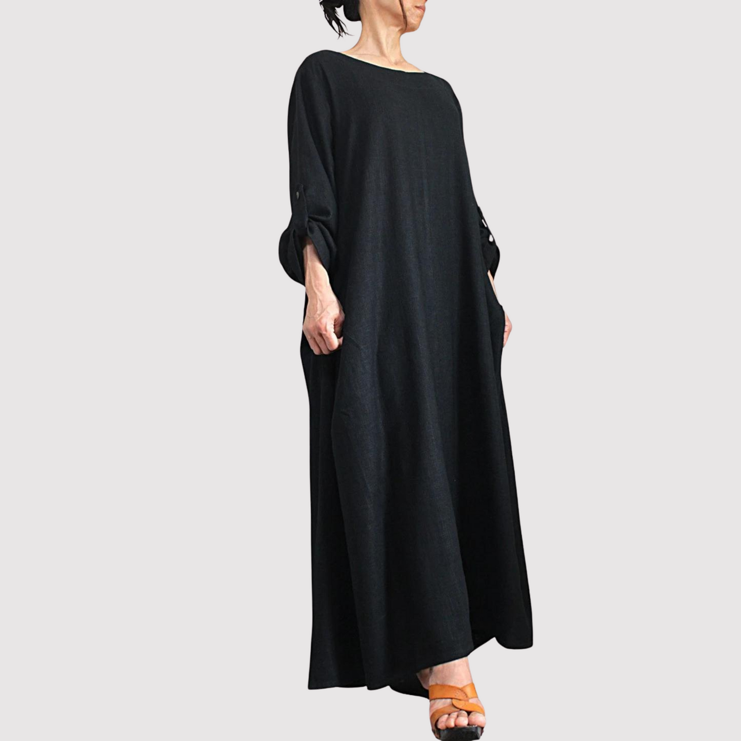 Women's Linen Maxi Dress - Long Sleeve - Loose Fit - Lightweight Breathable Fabric