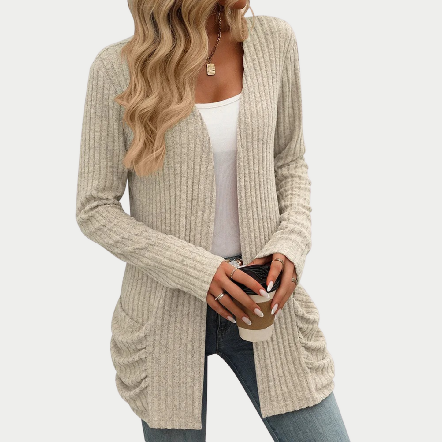 Women's striped brushed splicing cardigan jacket
