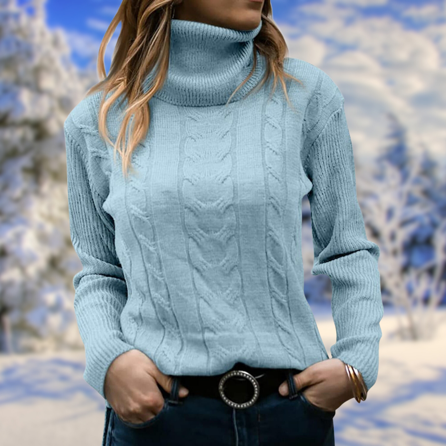 Women’s Turtleneck Sweater – Cable Knit – Long Sleeve – Relaxed Fit – Soft Knit Fabric