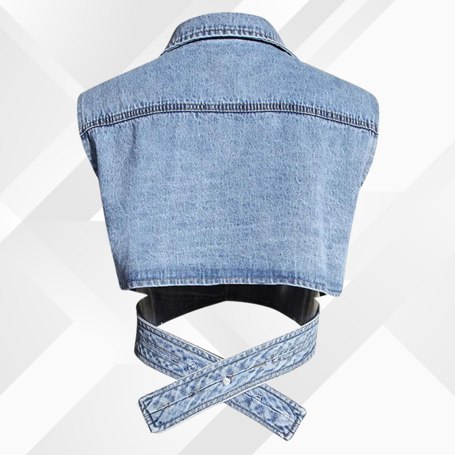 Women's Denim Vest Blouse - Puff Sleeve - Tailored Fit - Button-Down Layered Look