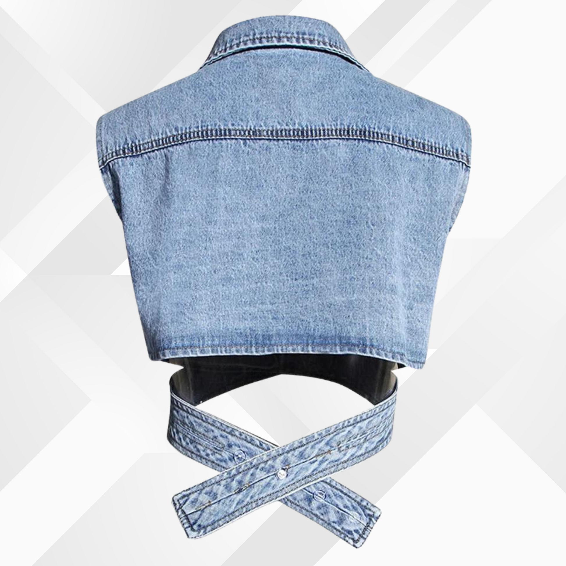 Tailored Puff Sleeve Button-Down Denim Vest
