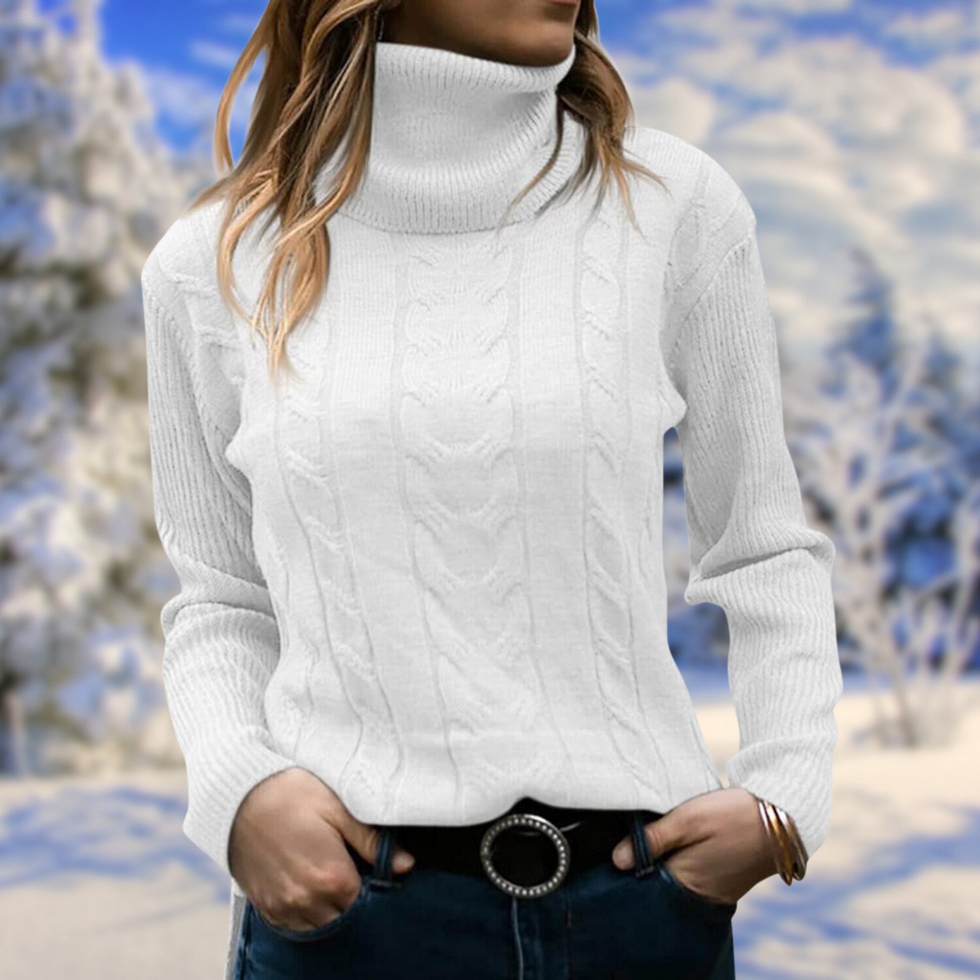 Cable Knit Relaxed Fit Turtleneck Sweater