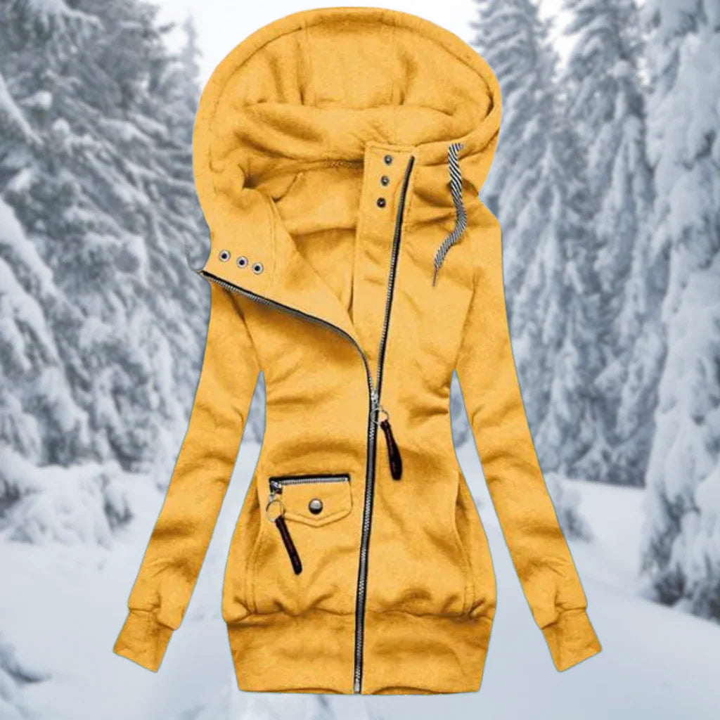 Women’s Hooded Jacket – Slim to Regular Fit – Asymmetrical Zipper – Stretch Fabric