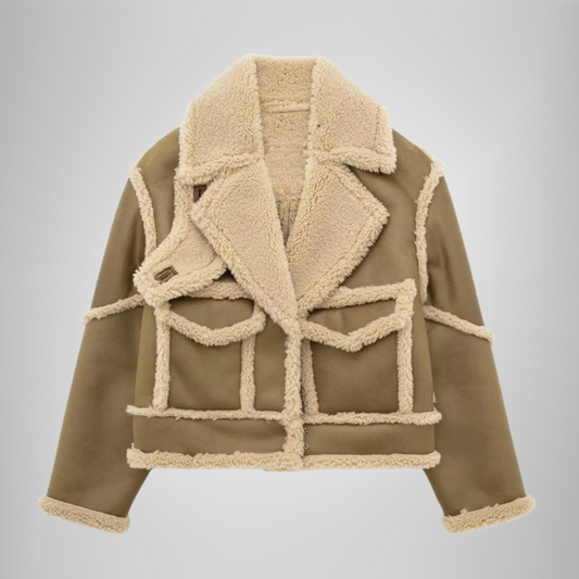 Warm Lined Faux Suede Shearling Jacket