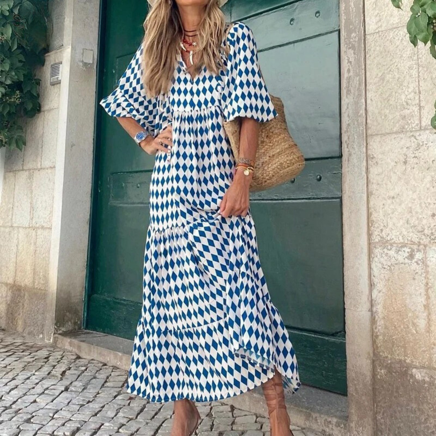 Women's Geometric Print Long Sleeve Dress