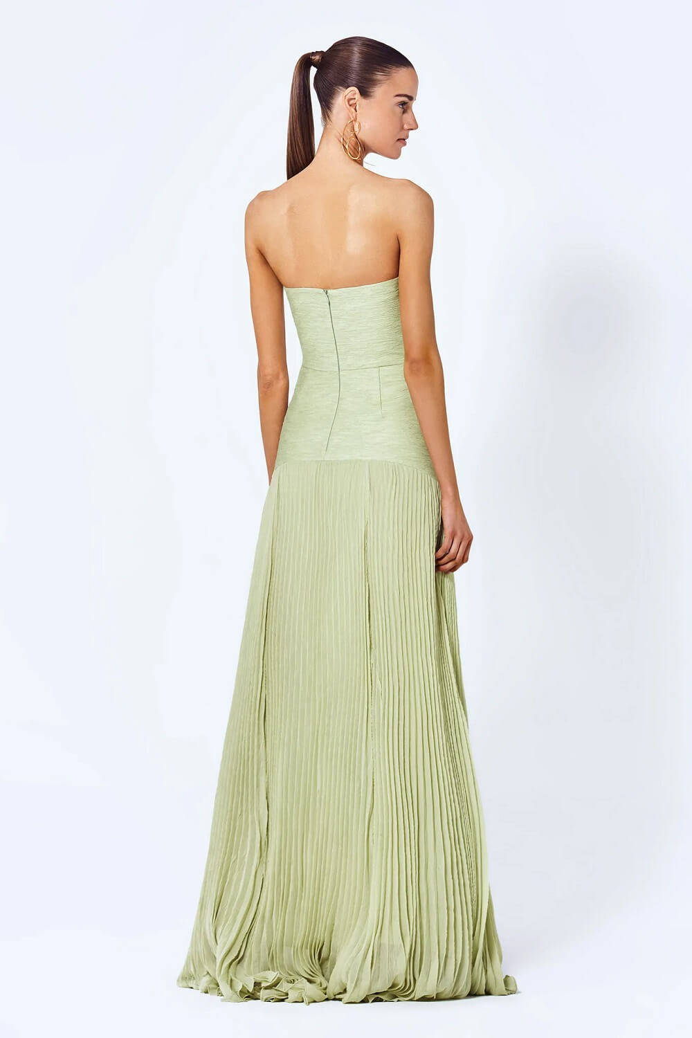 Women’s Maxi Dress – Strapless Fitted Bodice – Pleated A-Line Skirt – Chiffon Flowy Fit