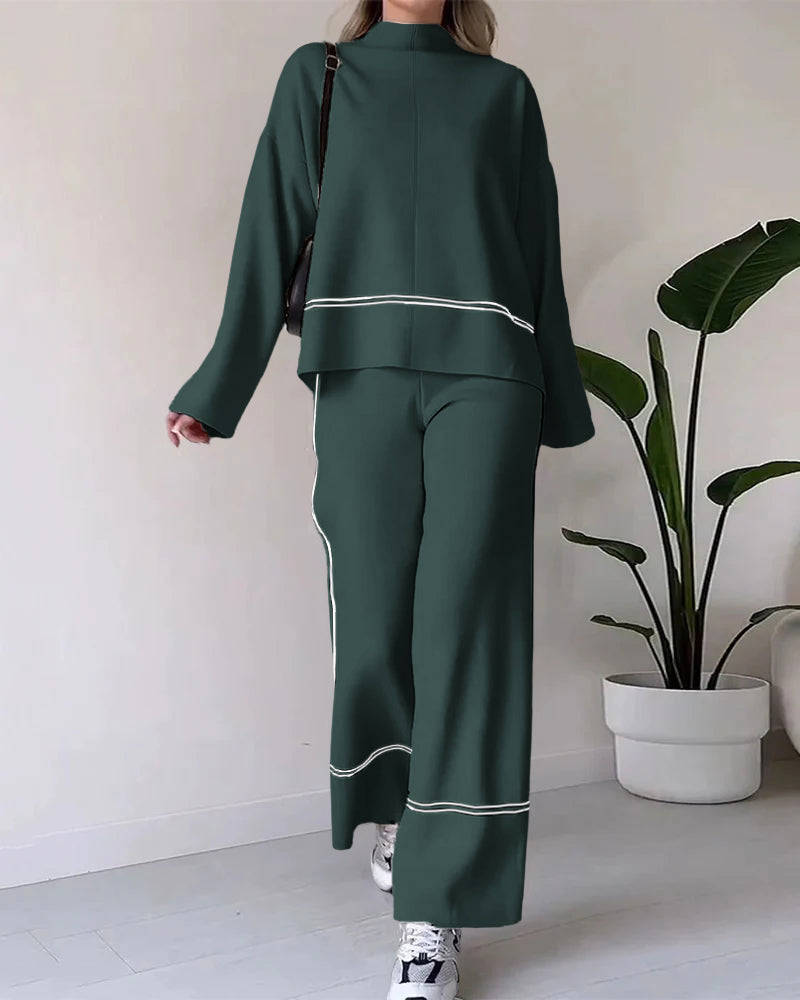 Women elegant turtleneck top and wide pants set