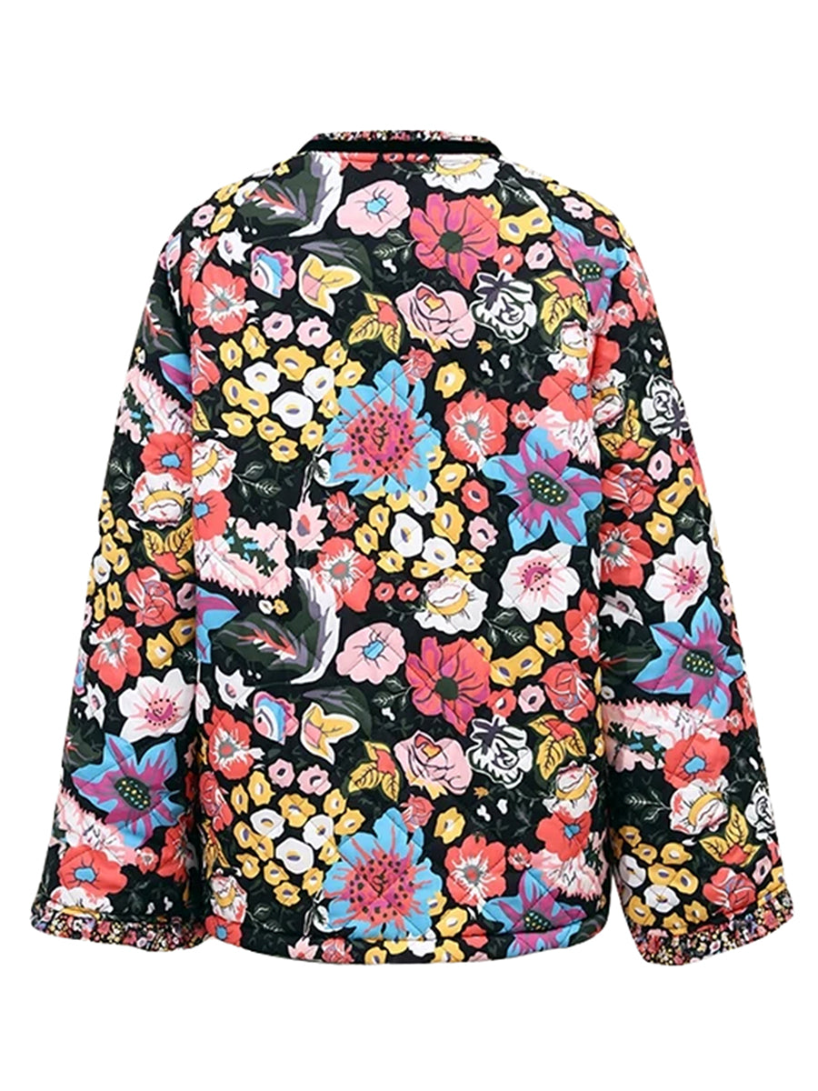 Women's autumn floral print loose quilted jacket
