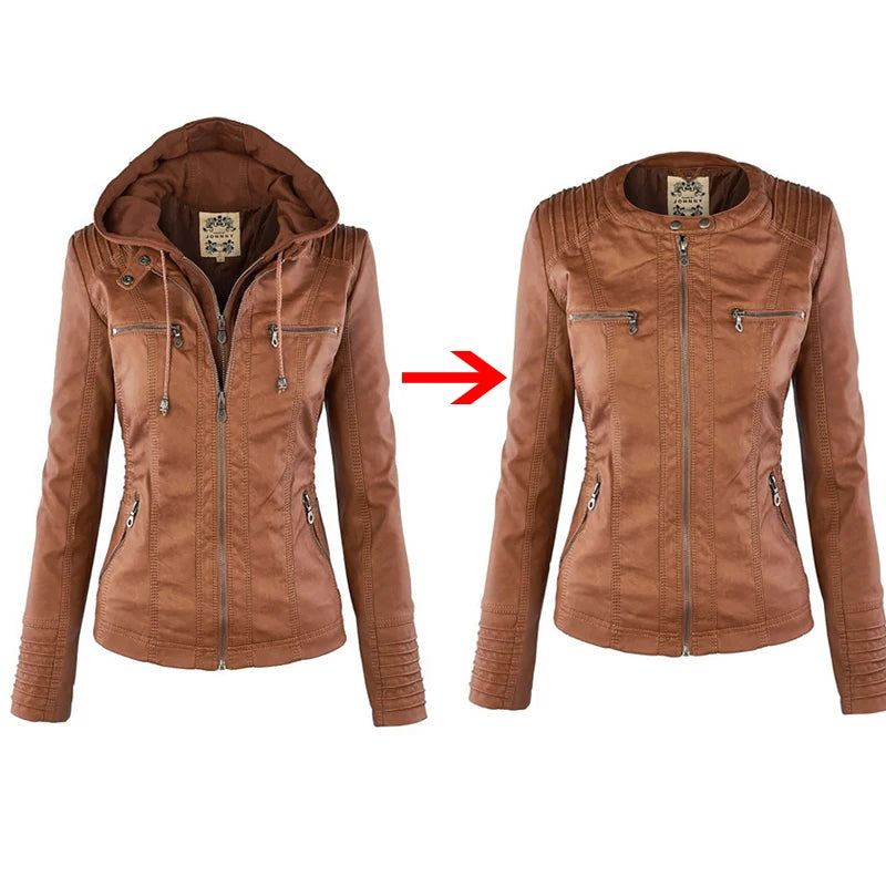 Women's winter waterproof faux leather jackets