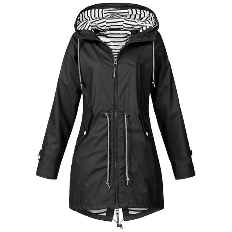 Women's lightweight waterproof with a drawstring trench jacket