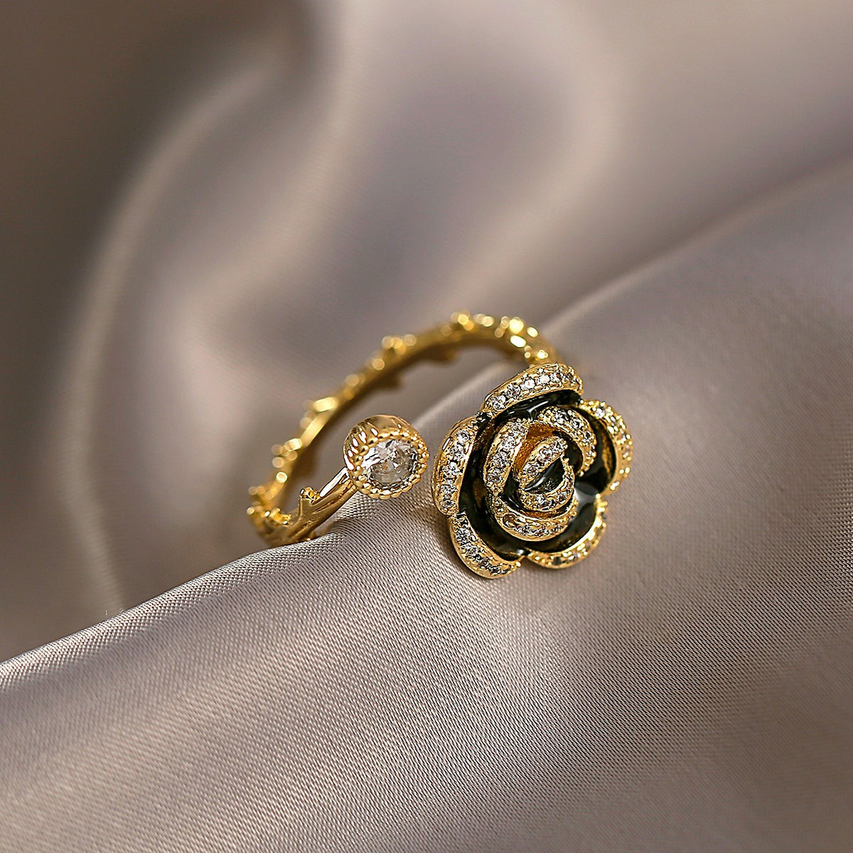 Elegant Crystal Embellished Floral Ring