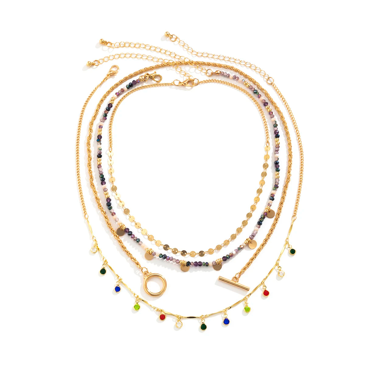 Multi-layered beaded and charm necklace set