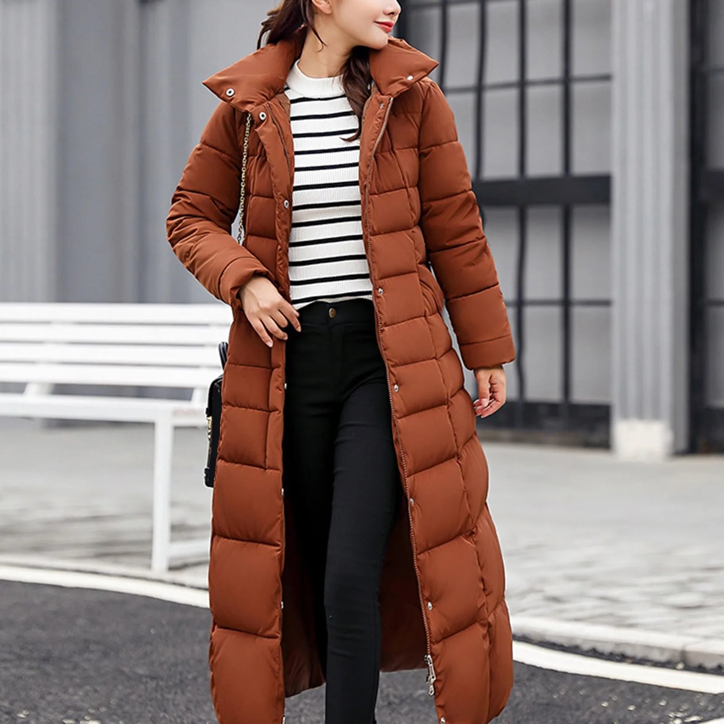 Women's long winter zip-up parka