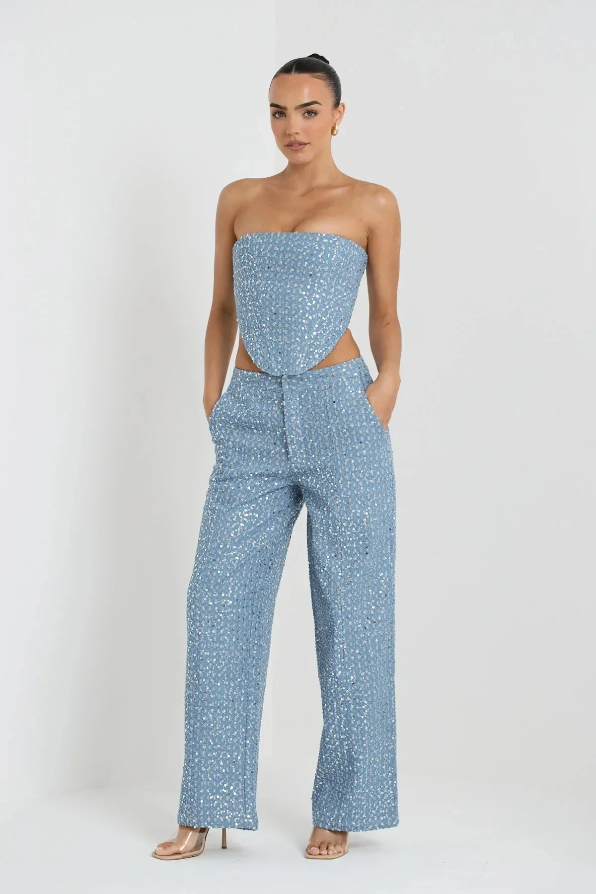 Rufaro - sequin tube top and wide leg pants set