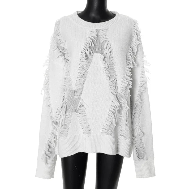 Women's retro tassel knitted sweater